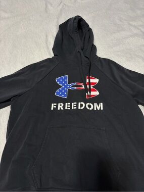 Under Armour Black Hoodie with Red, White & Blue Flag Graphic